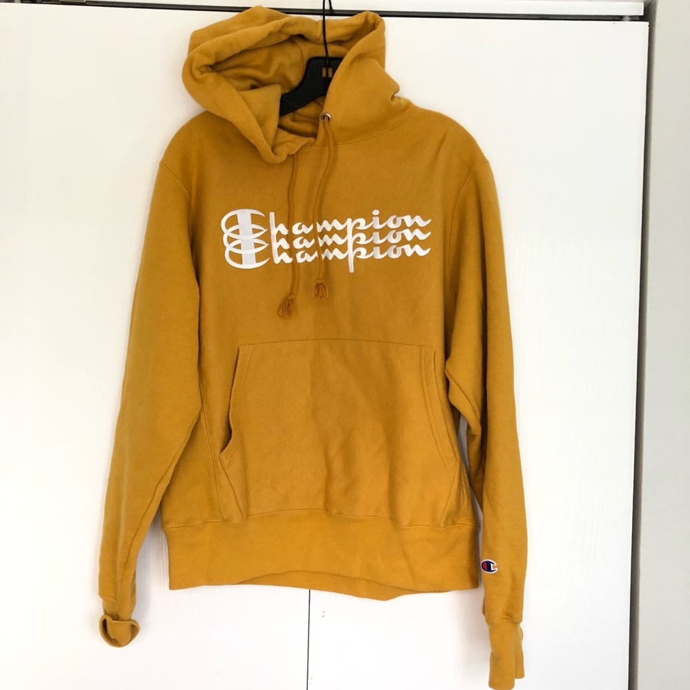 Champion Reverse weave triple stitch mustard color sweatshirt hoodie
